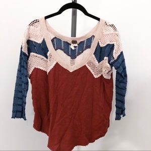 Free People XS Thermal Textured Top Rust Blue